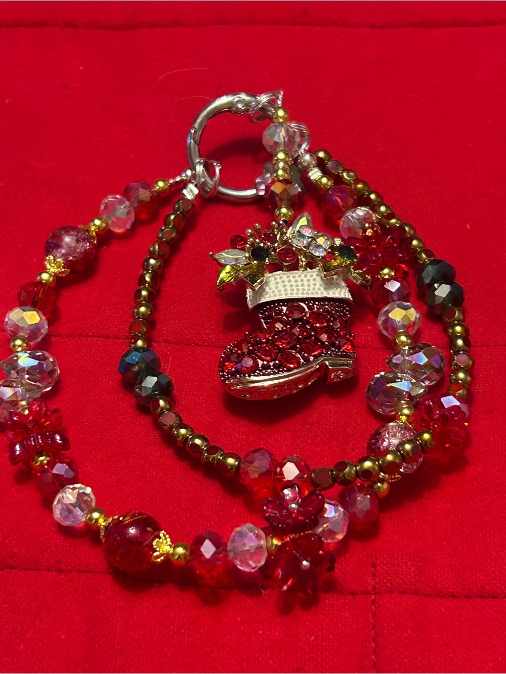Red Rhinestone Santa Boot Beaded Bag Charm / Purse Charm – Crystal Bling